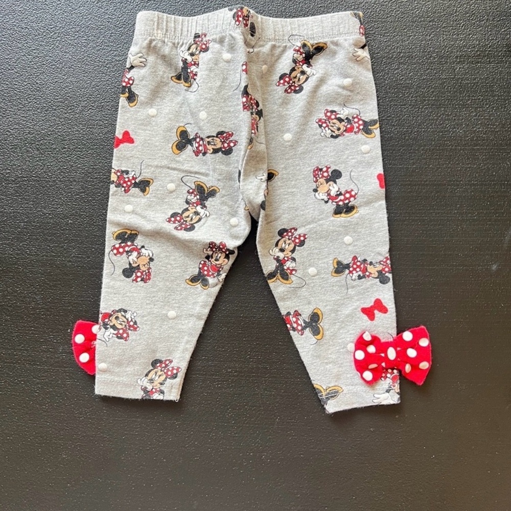 Disney Minnie Mouse Gray Polka Dot Bow Ankle Leggings Baby Size 3 Months - Picture 4 of 6